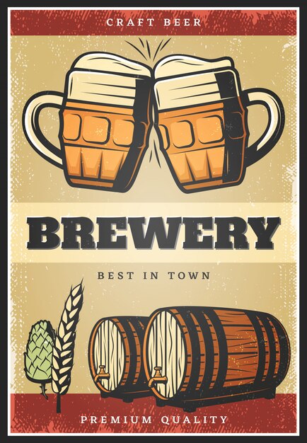 Красочный старинный пивоваренный плакат