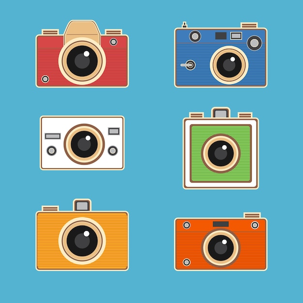 Бесплатное векторное изображение Коллекция красочных старинных камер