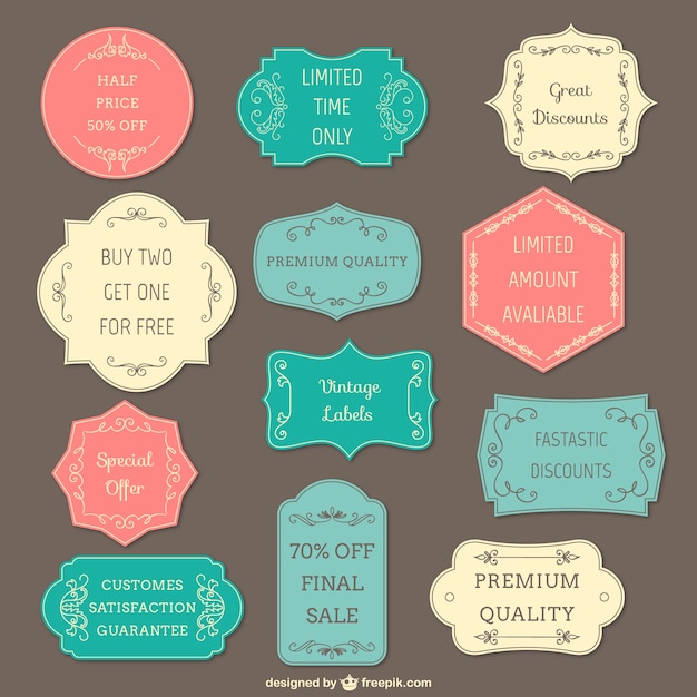 Free vector colorful vintage labels