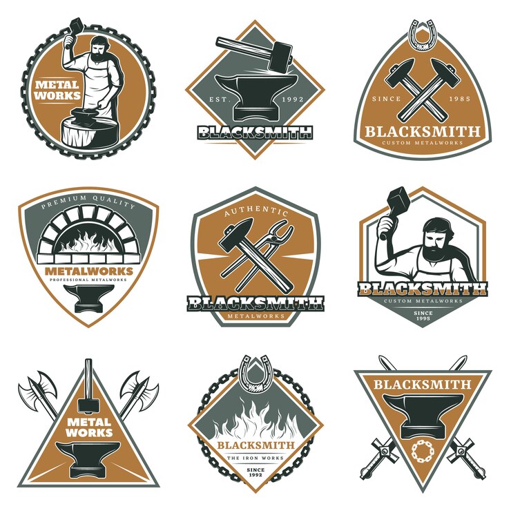 Free Vector colorful vintage metalworks labels set
