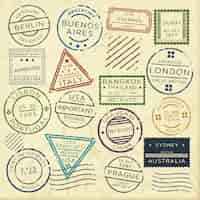 Free vector colorful vintage postage stamps set