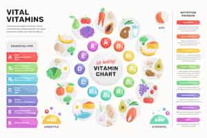 無料ベクター カラフルなビタミン食品のインフォグラフィック