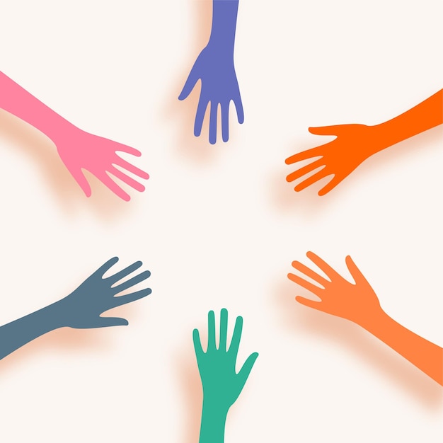 Vettore gratuito volontario colorato che unisce la mano sfondo per il vettore di servizio sociale