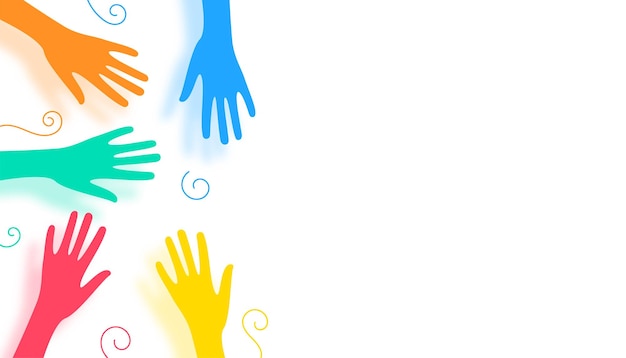 Vettore gratuito comunità di volontari colorati che si uniscono a banner a mano con vettore di spazio di testo