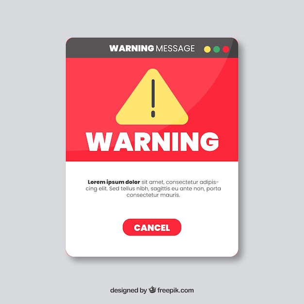 Free vector colorful warning pop up with flat design