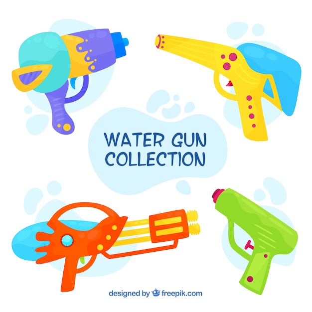 Free vector colorful water guns collection in flat style