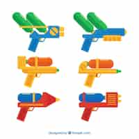 Free vector colorful water guns collection in flat style