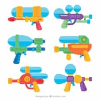 Vettore gratuito collezione di pistole d'acqua colorate in stile piano