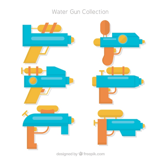 フラットスタイルのカラフルな水銃のコレクション