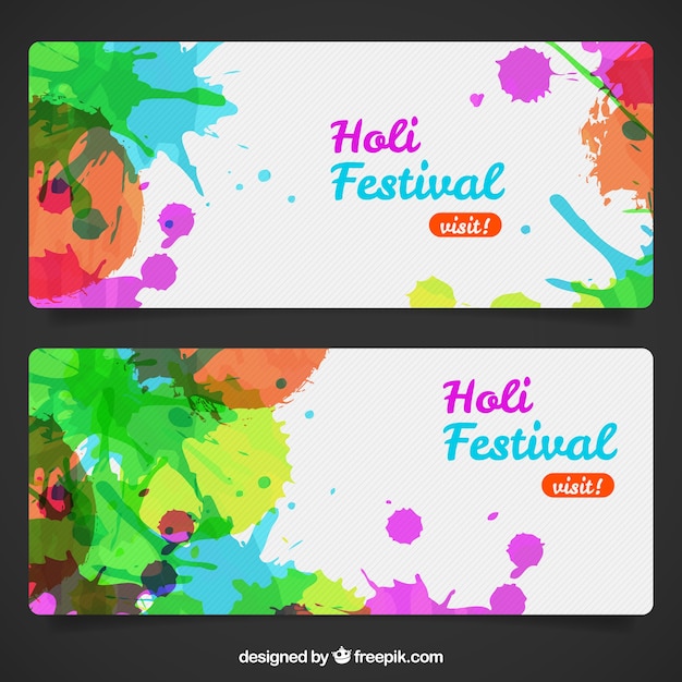 Free vector colorful watercolor banners of holi festival