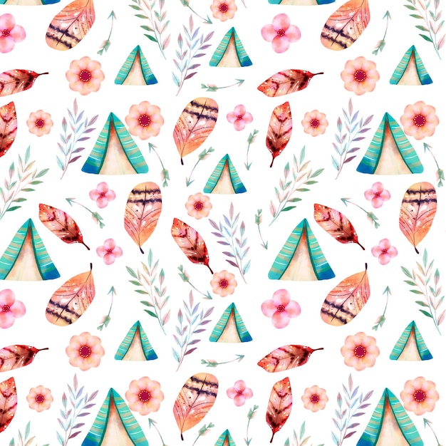 Free vector colorful watercolor boho pattern