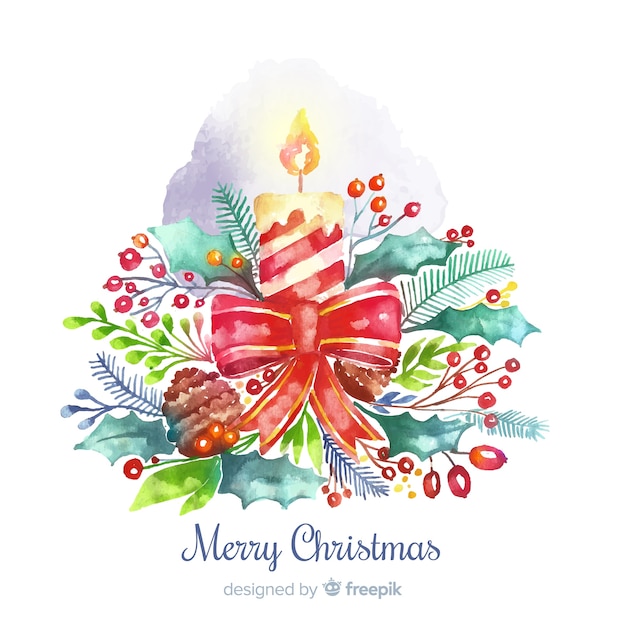 Free vector colorful watercolor candle christmas background