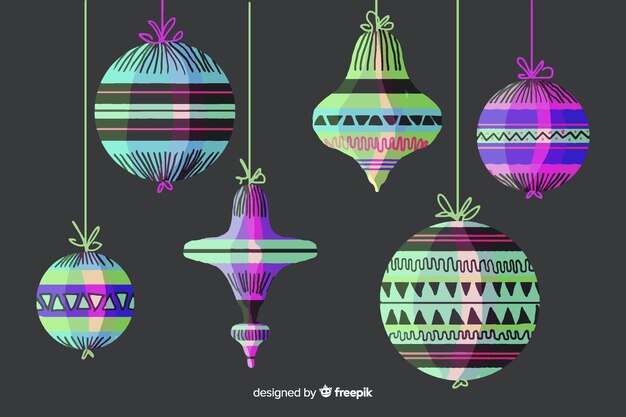 Colorful watercolor christmas balls