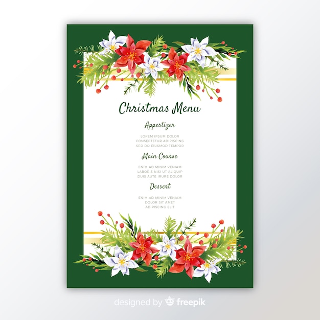 Colorful watercolor christmas menu template