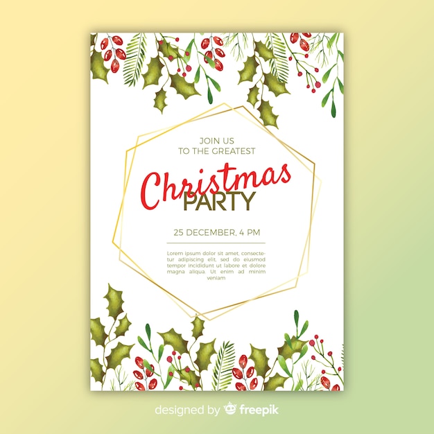 Colorful watercolor christmas party flyer template