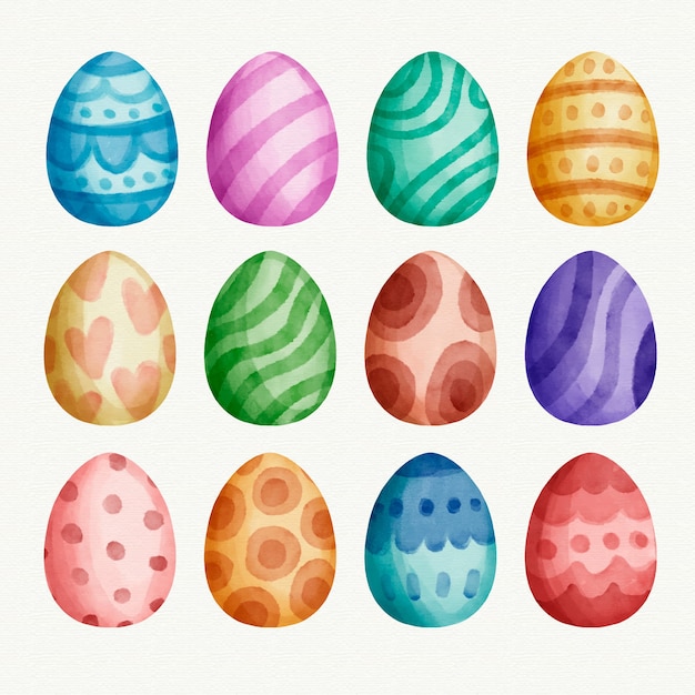 Colorful watercolor easter day egg collection