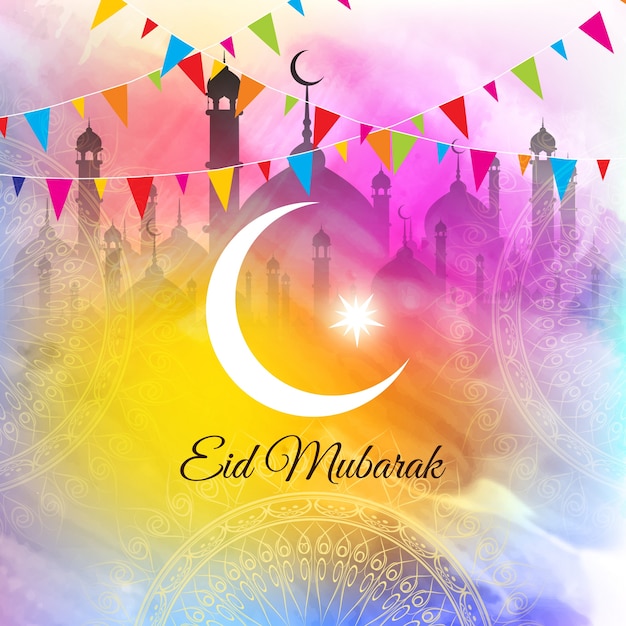 Free vector colorful watercolor eid mubarak vector design