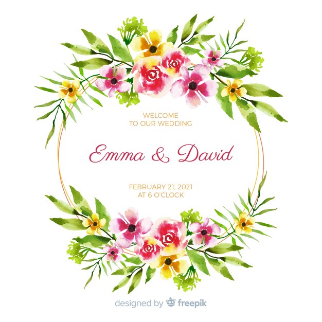 Colorful watercolor floral frame wedding invitation