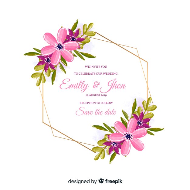 Colorful watercolor floral frame wedding invitation