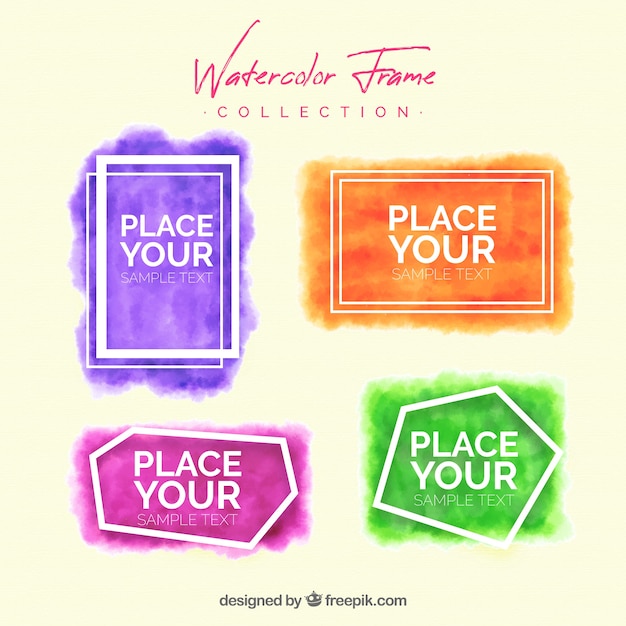 Free vector colorful watercolor frame collection