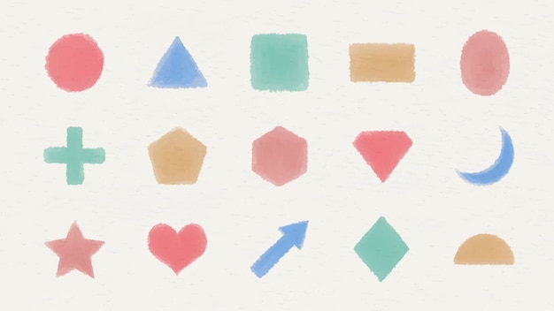 Colorful watercolor geometric shapes set vector