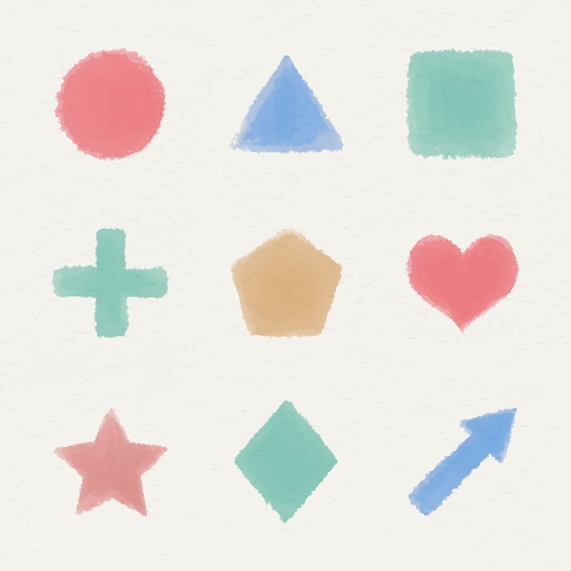 Colorful watercolor geometric shapes set