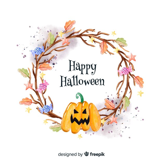 Colorful watercolor halloween background with pumpkin