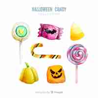 Free vector colorful watercolor halloween candy collection