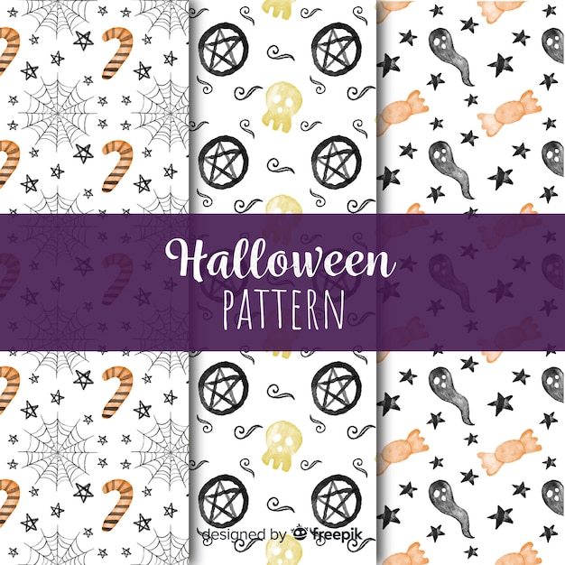 Free vector colorful watercolor halloween pattern collection