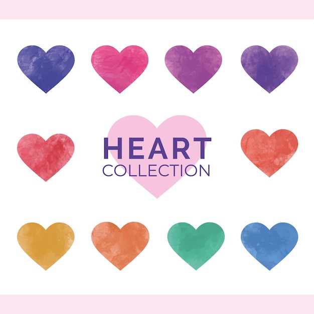 Colorful watercolor heart collection