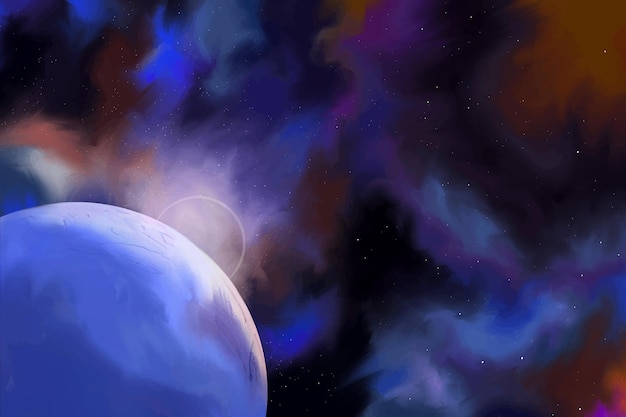 Colorful watercolor illustration of universe