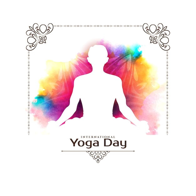 Colorful watercolor International Yoga day greeting background design