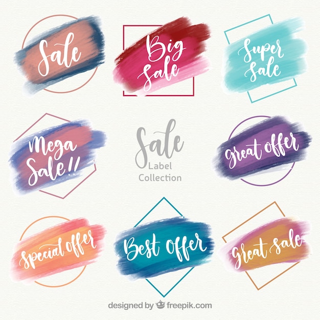 Free vector colorful watercolor sales label collection