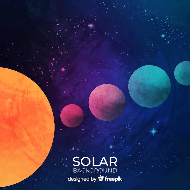 Colorful watercolor solar system scheme