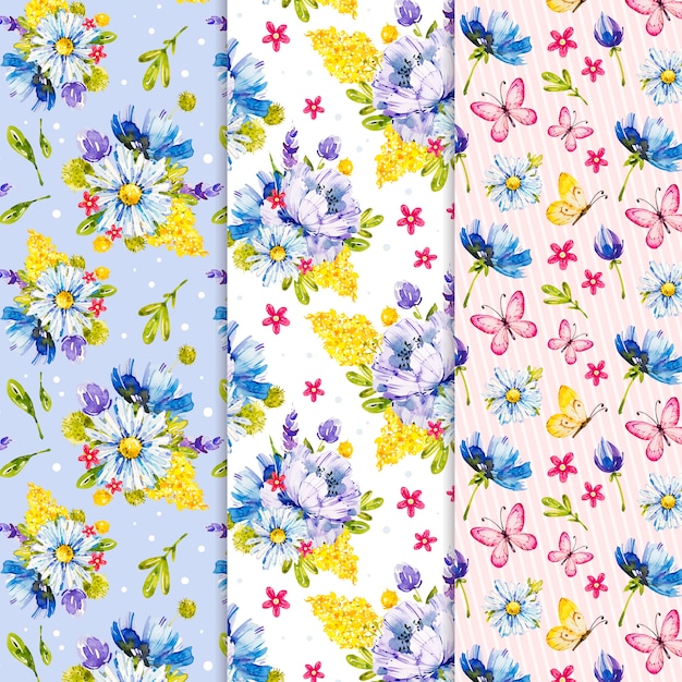 Free vector colorful watercolor spring pattern collection