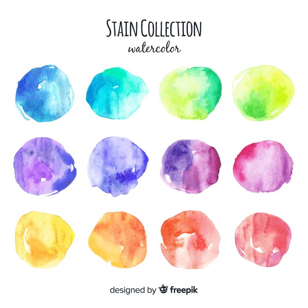 Colorful watercolor stains collection