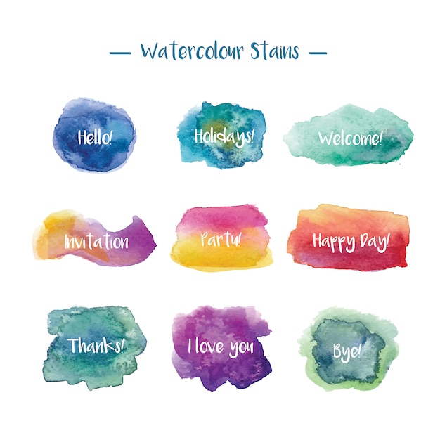 Free vector colorful watercolor stains set