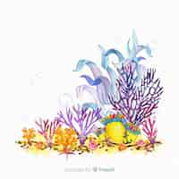 Free vector colorful watercolor underwater coral background