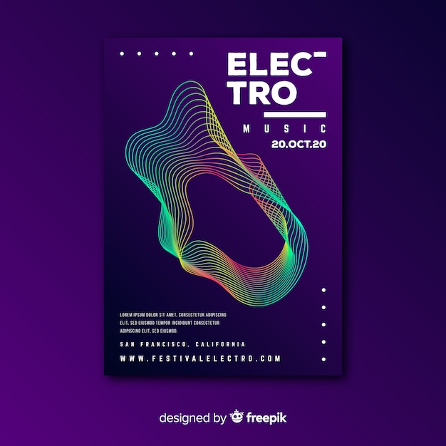 Free vector colorful waves music poster template