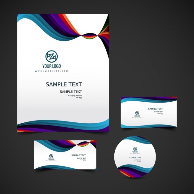 Colorful wavy business stationery