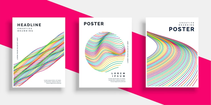 Free Vector colorful wavy lines cover flyer poster designs set