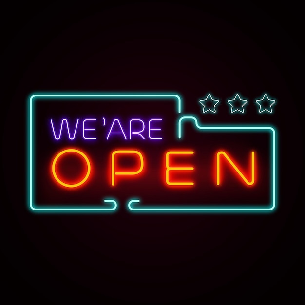 Free vector colorful 'we are open' neon sign