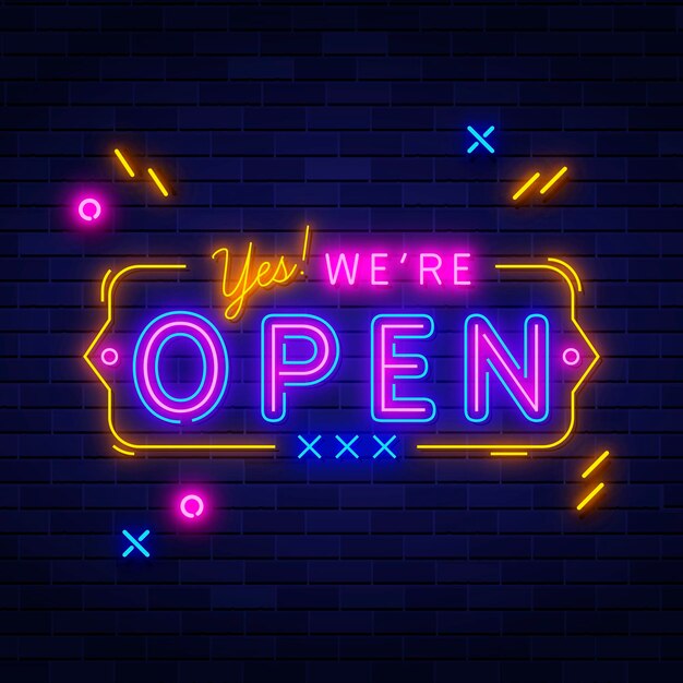 Colorful 'we are open' neon sign