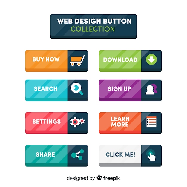 Free vector colorful web design button collection with flat design