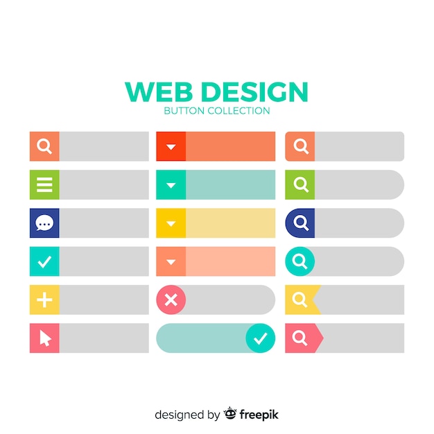 Free vector colorful web design button collection with flat design