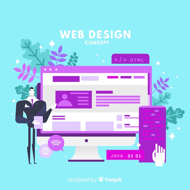 Colorful web design concept with flat design