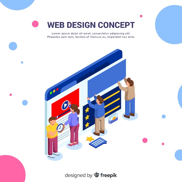 Free vector colorful web design concept with isometric perspective