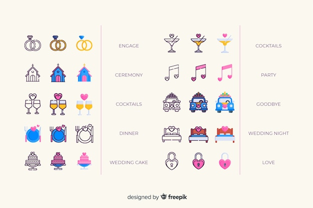 Colorful wedding icon collection