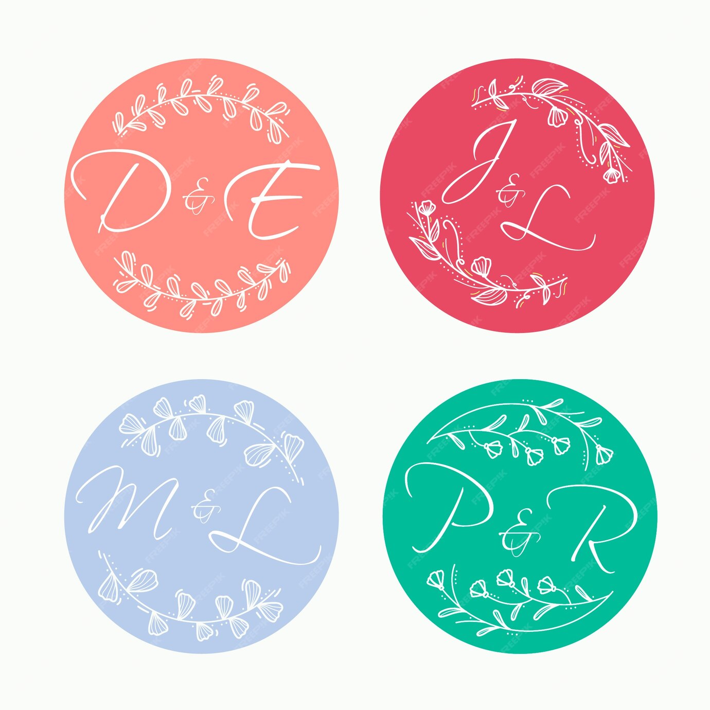 Free Vector | Colorful wedding monogram collection concept