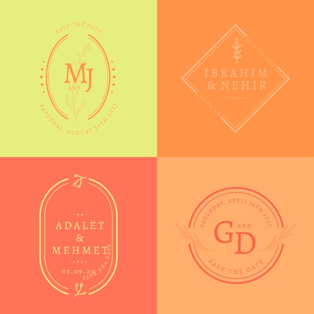 Free vector colorful wedding monogram pack